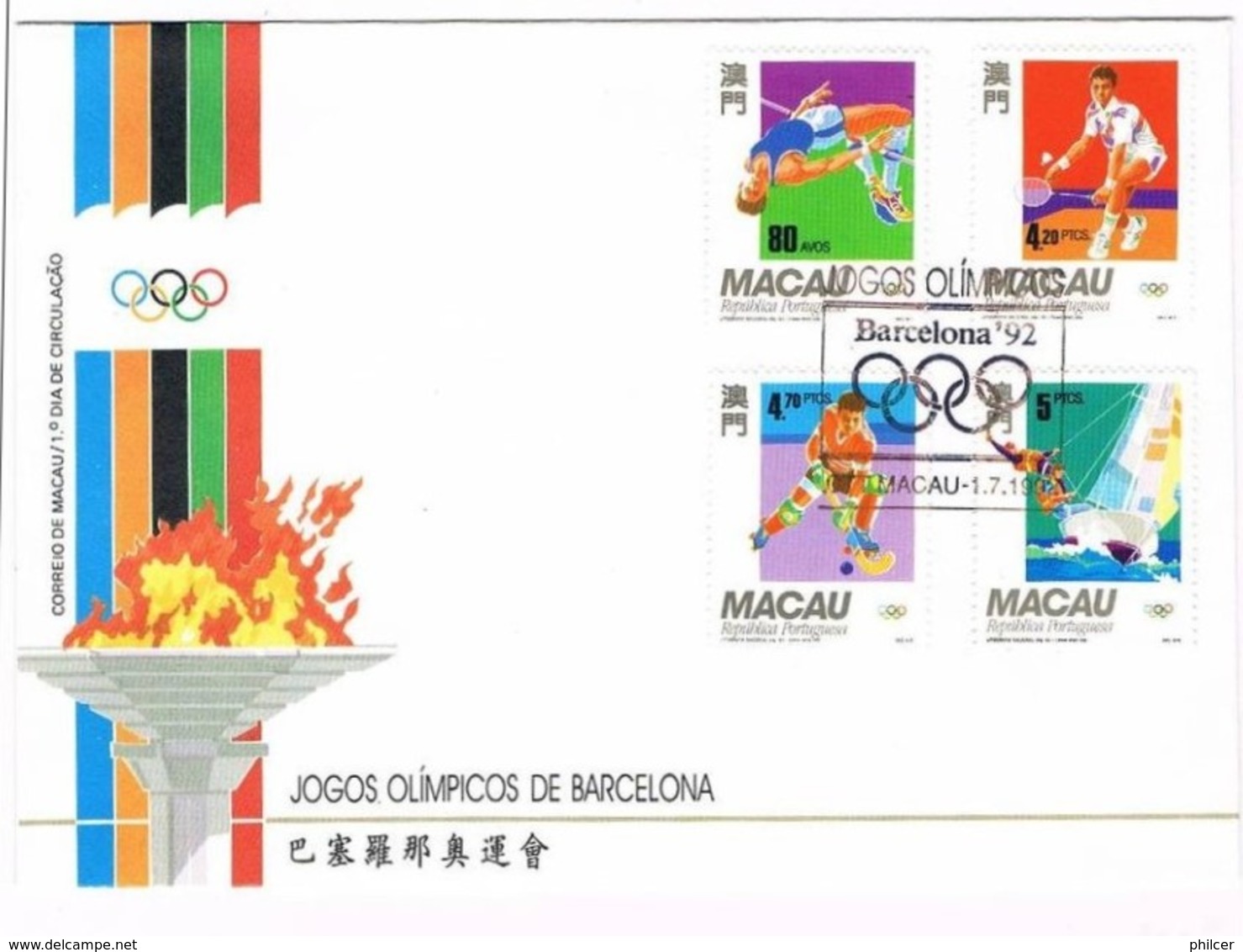 Macau, 1992, FDC Jogos Olímpicos De Barcelona - FDC