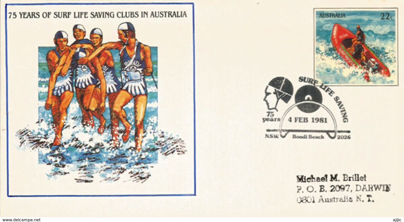 Surfing In Australia: Bondi Beach "City To Surf Fun Run", Special Envelope NSW Bondi Beach, Sent To Darwin - Marcophilie