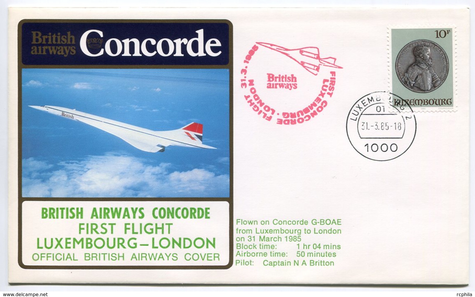 RC 9406 CONCORDE 1985 1er VOL BRITISH AIRWAYS LUXEMBOURG - LONDON FFC LETTRE COVER - Concorde