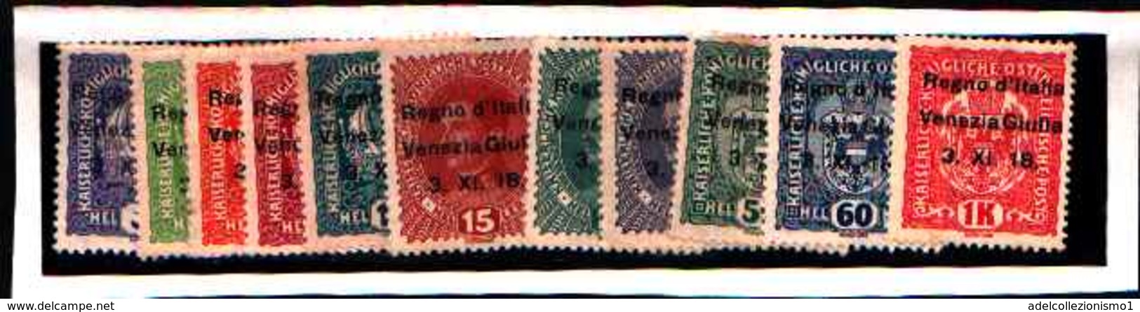 84910) Franc. Austriaci Sovrastampati "Regno D'Italia Venezia Giulia 3-XI-18"-11 Valori-N.1-2-3-4-5-6-7-9-11-1214- MLH* - Venezia Giulia