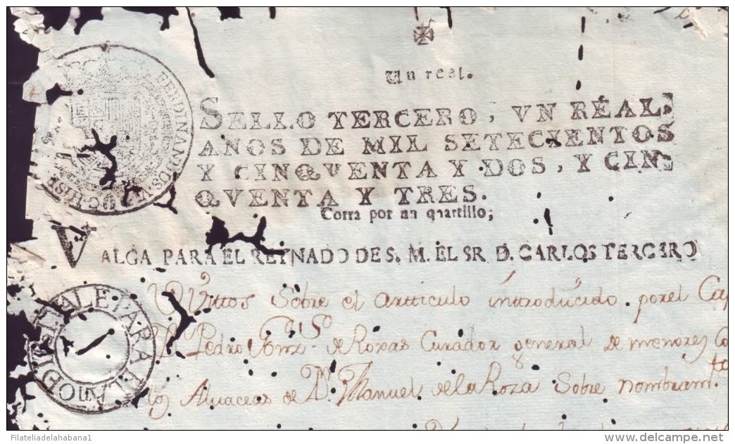 1761-PS-10 BX45 CUBA ANTILLES SPAIN PUERTO RICO REVENUE PAPER 1761 HABILITADO REINADO DE CARLOS III - Postage Due