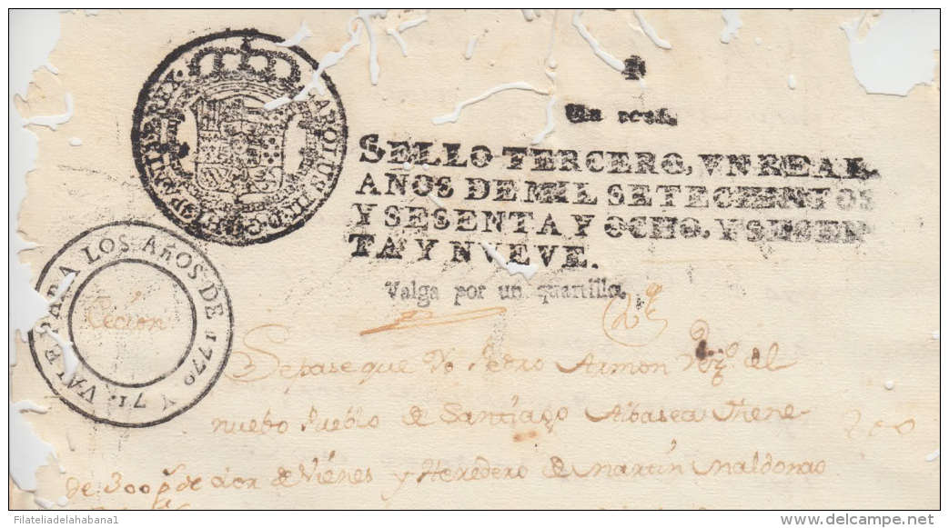 1768-PS-10 BX1041 CUBA ANTILLES SPAIN ESPAÑA SEALLED PAPER REVENUE 1768-69. SELLO TERCERO - Portomarken