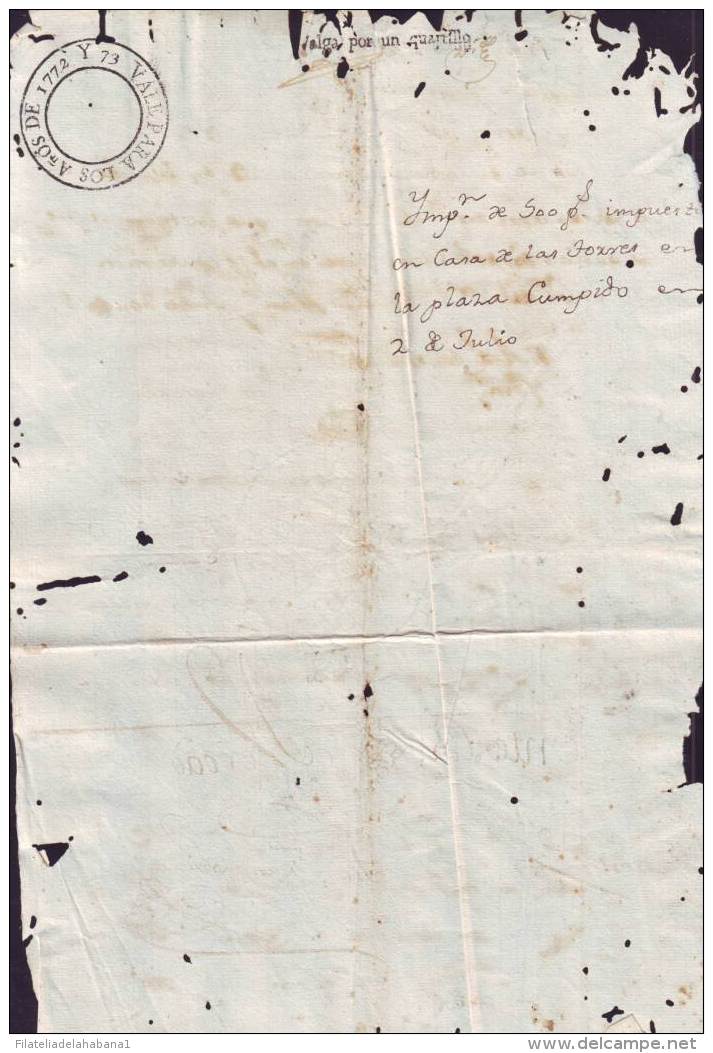 1772-PS-10 BX6597 CUBA ANTILLES SPAIN PUERTO RICO SEALLED PAPER REVENUE 1772-3 3RO ESPAÑA PAPEL SELLADO - Strafport