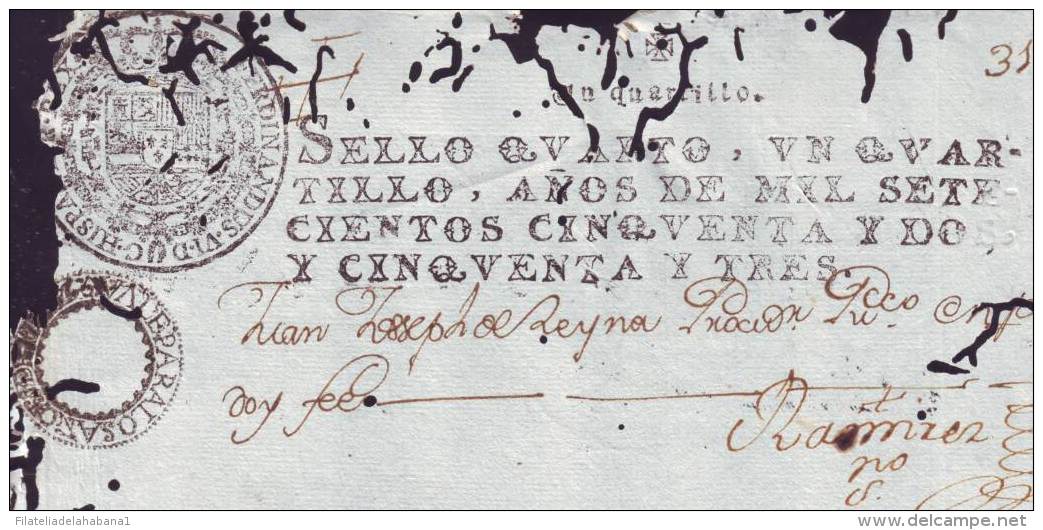 1773-PS-10 BX6589 CUBA ANTILLES SPAIN PUERTO RICO SEALLED PAPER REVENUE 1773-4 4TO ESPAÑA PAPEL SELLADO - Strafport