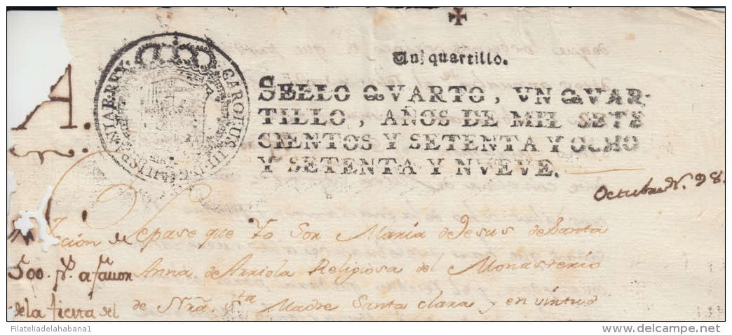 1778-PS-10 BX1049 CUBA SPAIN ESPAÑA SEALLED PAPER 1778-79 .SELLO CUARTO - Strafport