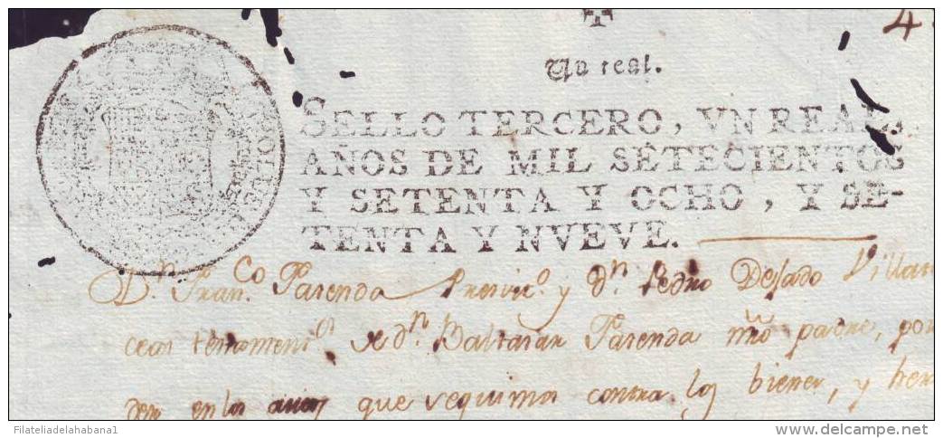 1778-PS-12 BX6599 CUBA SPAIN PUERTO RICO SEALLED PAPER 1778-9 3RO ESPAÑA PAPEL SELLADO - Portomarken