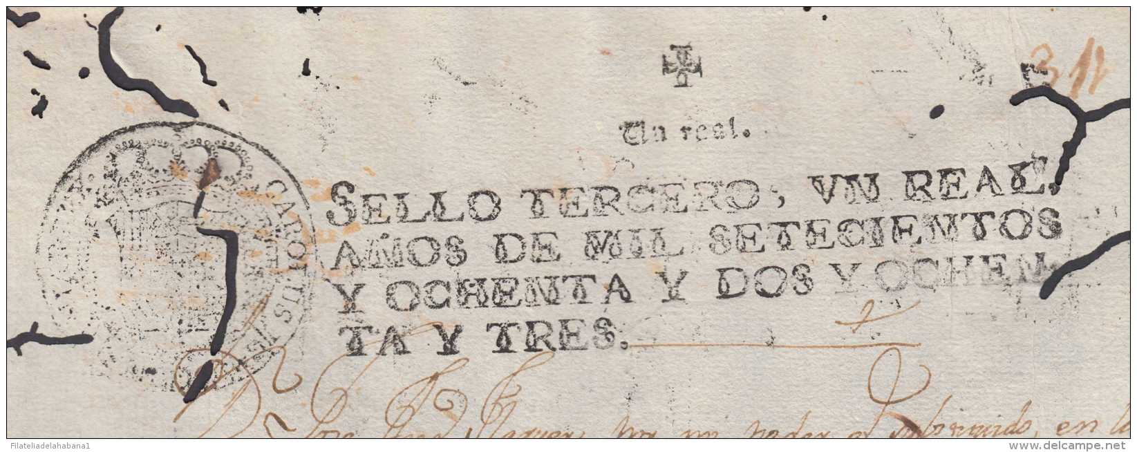 1782-PS-11 BX154 CUBA SPAIN ESPAÑA PAPEL SELLADO 1782-83 SELLO 3ro REVENUE PAPER - Postage Due