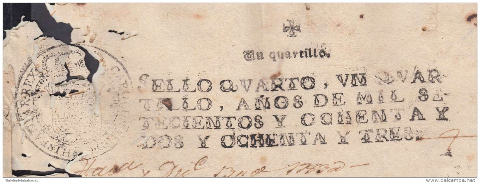 1782-PS-12 BX153 CUBA SPAIN ESPAÑA PAPEL SELLADO 1782-83 SELLO 4to REVENUE PAPER - Portomarken