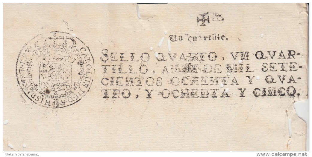 1784-PS-11 BX1053 CUBA SPAIN ESPAÑA SEALLED PAPER 1784-85 .SELLO CUARTO - Portomarken