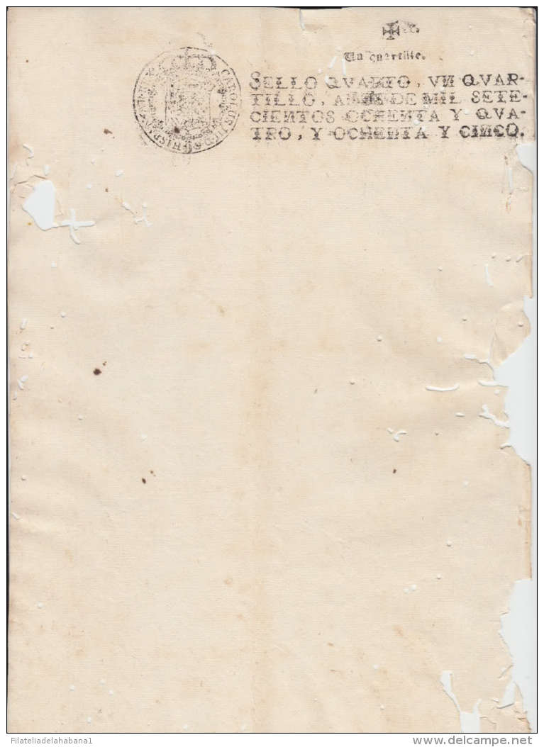 1784-PS-11 BX1053 CUBA SPAIN ESPAÑA SEALLED PAPER 1784-85 .SELLO CUARTO - Portomarken