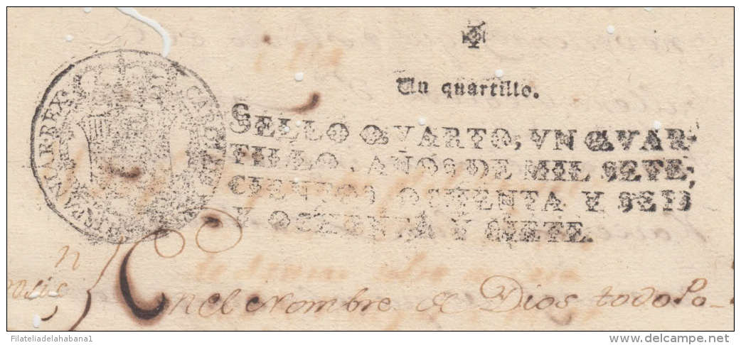 1786-PS-10 BX1054 CUBA SPAIN ESPAÑA SEALLED PAPER 1786-87 .SELLO CUARTO - Strafport