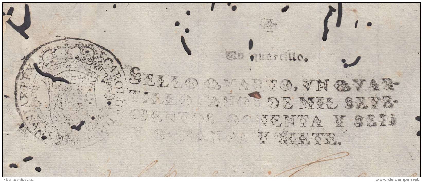 1786-PS-11 BX158 CUBA SPAIN ESPAÑA PAPEL SELLADO 1786-87 SELLO 4to REVENUE PAPER - Postage Due