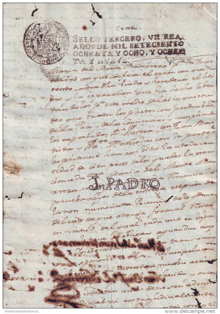 1788-PS-10 BX6602 CUBA SPAIN PUERTO RICO SEALLED PAPER 1788-9 3RO ESPAÑA PAPEL SELLADO - Portomarken