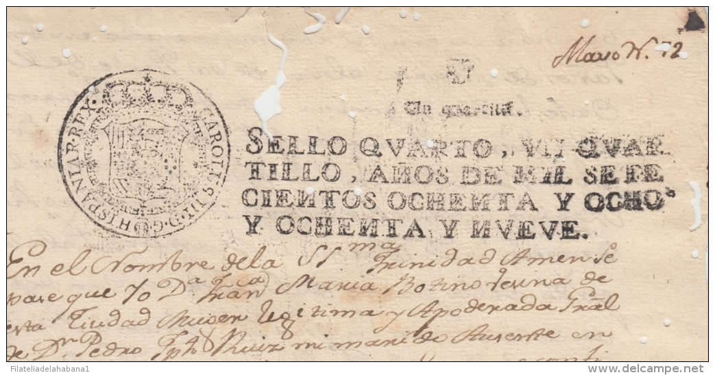 1788-PS-12 BX1055 CUBA SPAIN ESPAÑA SEALLED PAPER 1788-89 .SELLO CUARTO - Portomarken