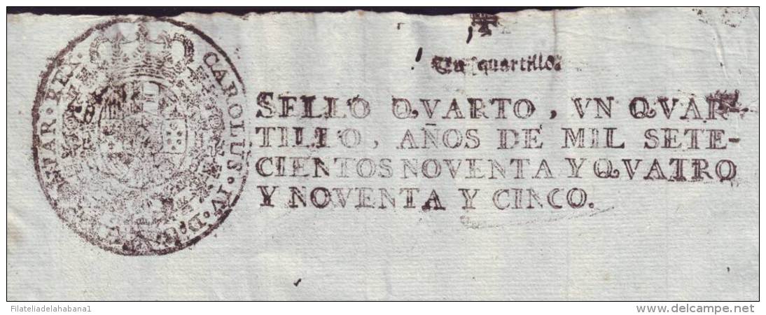 1794-PS-10 BX6606 CUBA SPAIN PUERTO RICO SEALLED PAPER 1794-95 4TO ESPAÑA PAPEL SELLADO - Portomarken