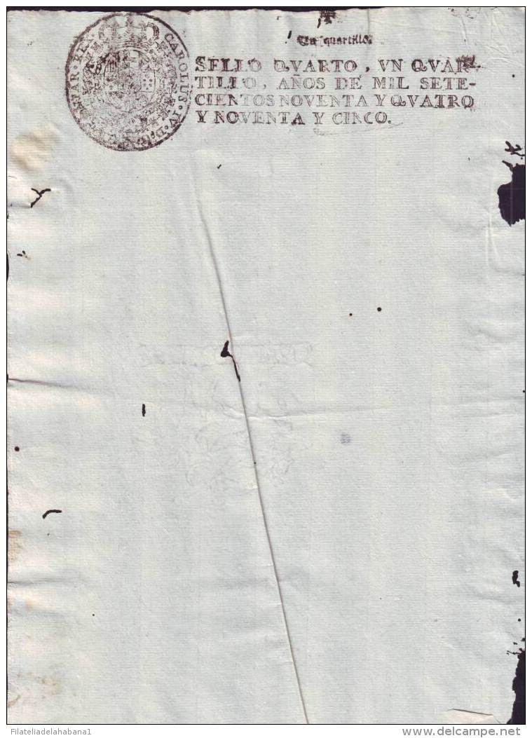 1794-PS-10 BX6606 CUBA SPAIN PUERTO RICO SEALLED PAPER 1794-95 4TO ESPAÑA PAPEL SELLADO - Postage Due