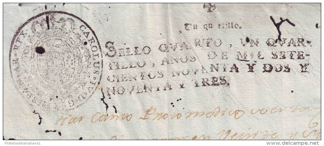 1794-PS-11 BX6604 CUBA SPAIN PUERTO RICO SEALLED PAPER 1794-5 4TO ESPAÑA PAPEL SELLADO - Strafport