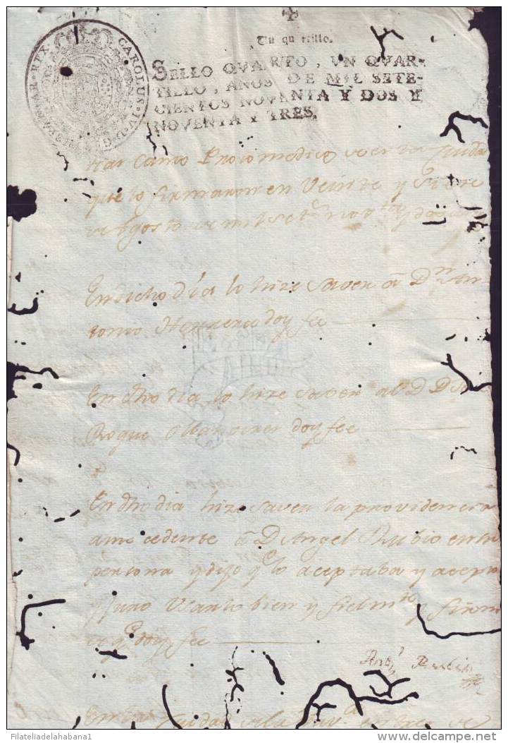 1794-PS-11 BX6604 CUBA SPAIN PUERTO RICO SEALLED PAPER 1794-5 4TO ESPAÑA PAPEL SELLADO - Strafport