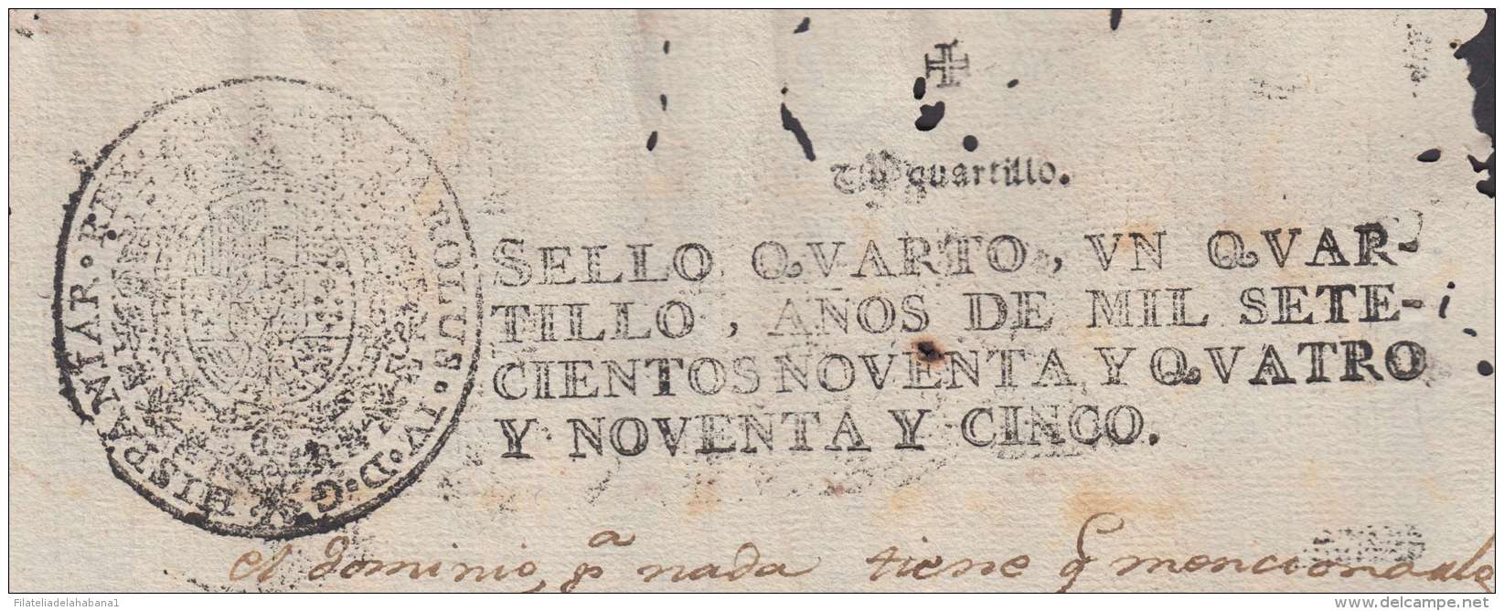 1794-PS-12 BX146 CUBA SPAIN ESPAÑA PAPEL SELLADO 1794-95 SELLO 4to REVENUE PAPER - Postage Due