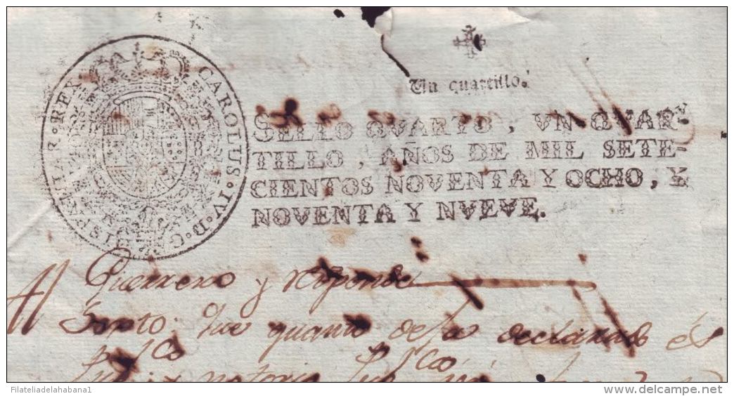 1798-PS-12 BX44 CUBA SPAIN PUERTO RICO REVENUE PAPER 1798-99 SELLO 4to ESPAÑA - Postage Due