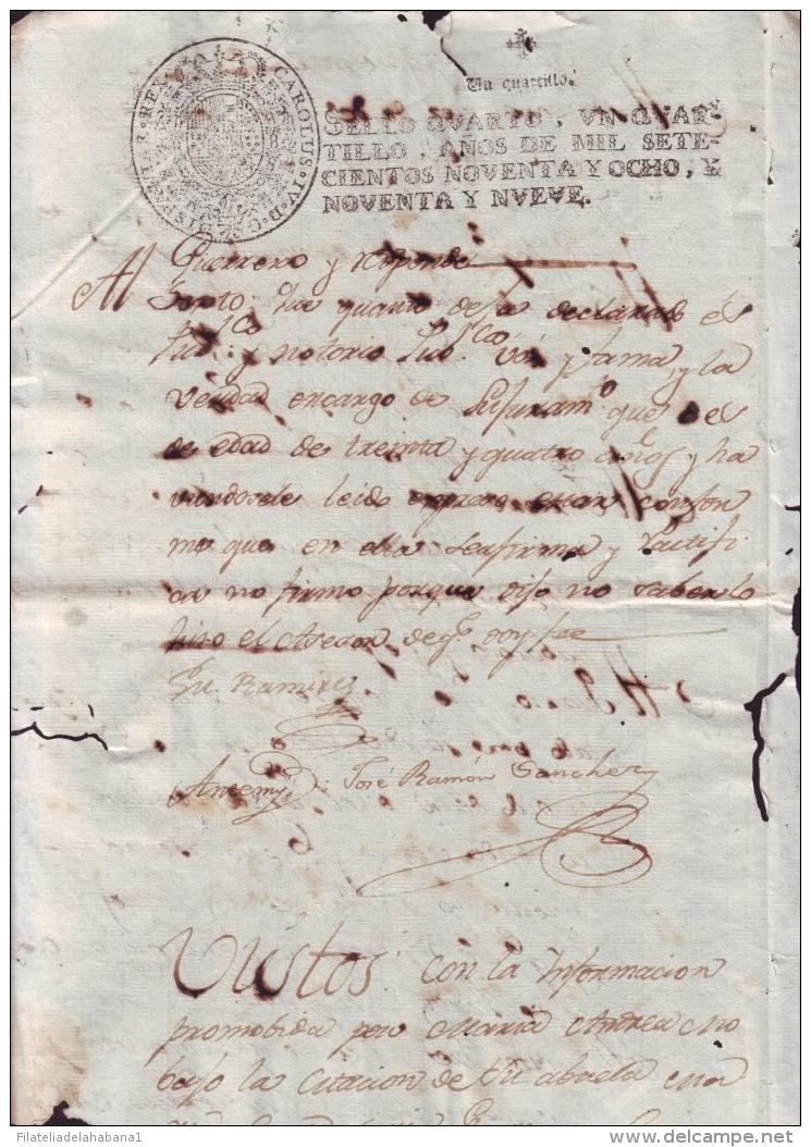 1798-PS-12 BX44 CUBA SPAIN PUERTO RICO REVENUE PAPER 1798-99 SELLO 4to ESPAÑA - Postage Due