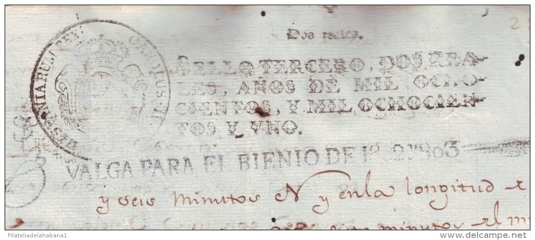 1802-PS-51 BX164 CUBA SPAIN ESPAÑA PAPEL SELLADO 1802-03 SELLO 3RO REVENUE PAPER - Timbres-taxe