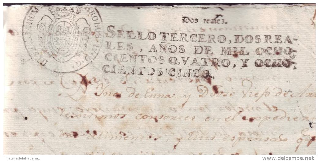 1804-PS-53 BX28 CUBA SPAIN PUERTO RICO REVENUE PAPER 1804-05 3ro ESPAÑA - Segnatasse