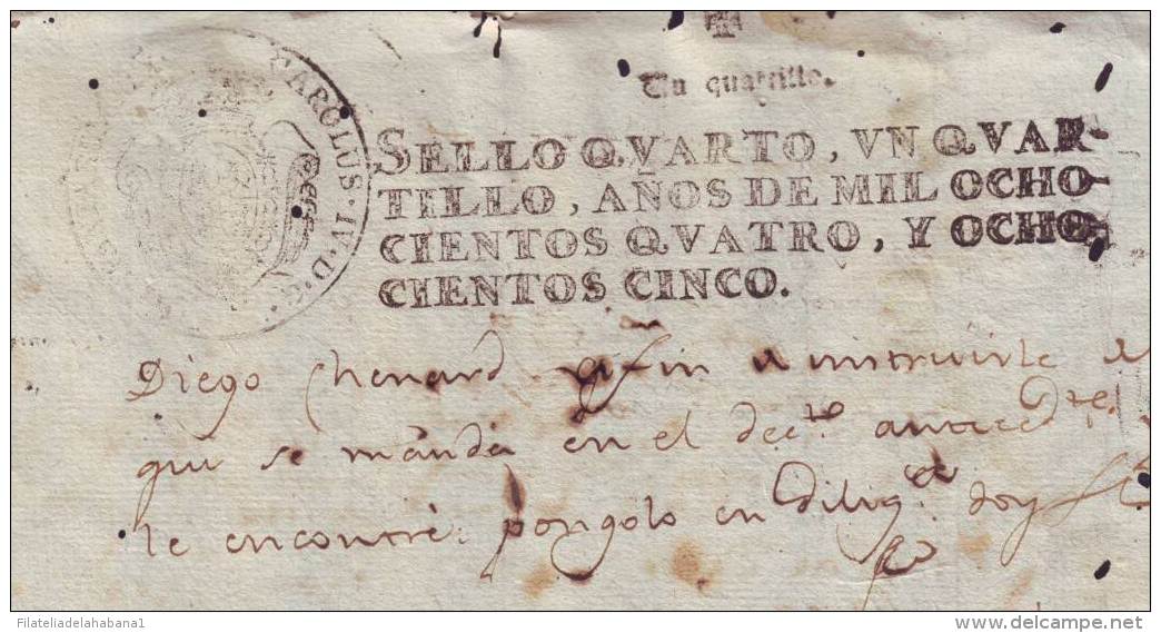 1804-PS-56 BX6609 CUBA SPAIN PUERTO RICO SEALLED PAPER 1804-5 4TO ESPAÑA PAPEL SELLADO - Portomarken