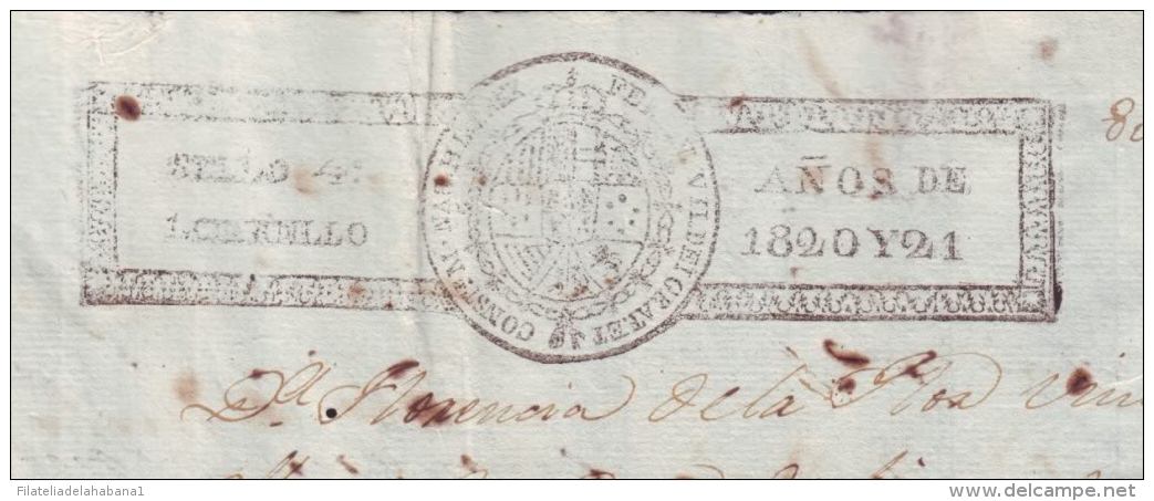 1820-PS-50 BX177 CUBA SPAIN ESPAÑA PAPEL SELLADO 1820-21 SELLO 4TO REVENUE PAPER - Strafport