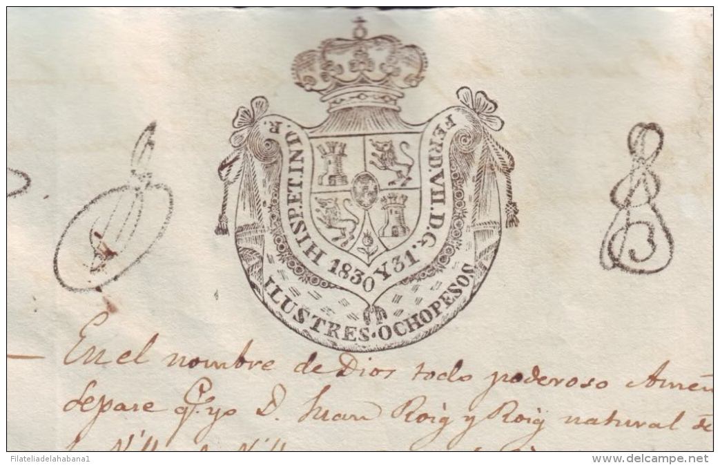 1830-PS-52 BX188 CUBA SPAIN ESPAÑA PAPEL SELLADO 1830-31 ILUSTRES. LOCAL ISSUE. EMISION LOCAL. RARO - Portomarken