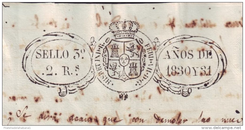 1830-PS-53 BX191 CUBA SPAIN ESPAÑA PAPEL SELLADO 1830-31 SELLO 3RO REVENUE PAPER - Strafport