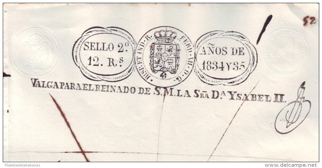 1834-PS-51 BX198 CUBA SPAIN ESPAÑA PAPEL SELLADO 1834-35 SELLO 2DO PUERTO RICO UNUSED SEALLED PAPER. RARE. HABILITADO IS - Strafport