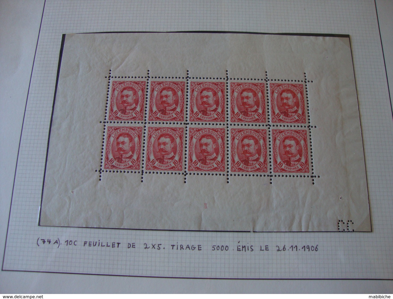 Feuillet De 10 Timbres Du N°74A. - 1852 Guillaume III