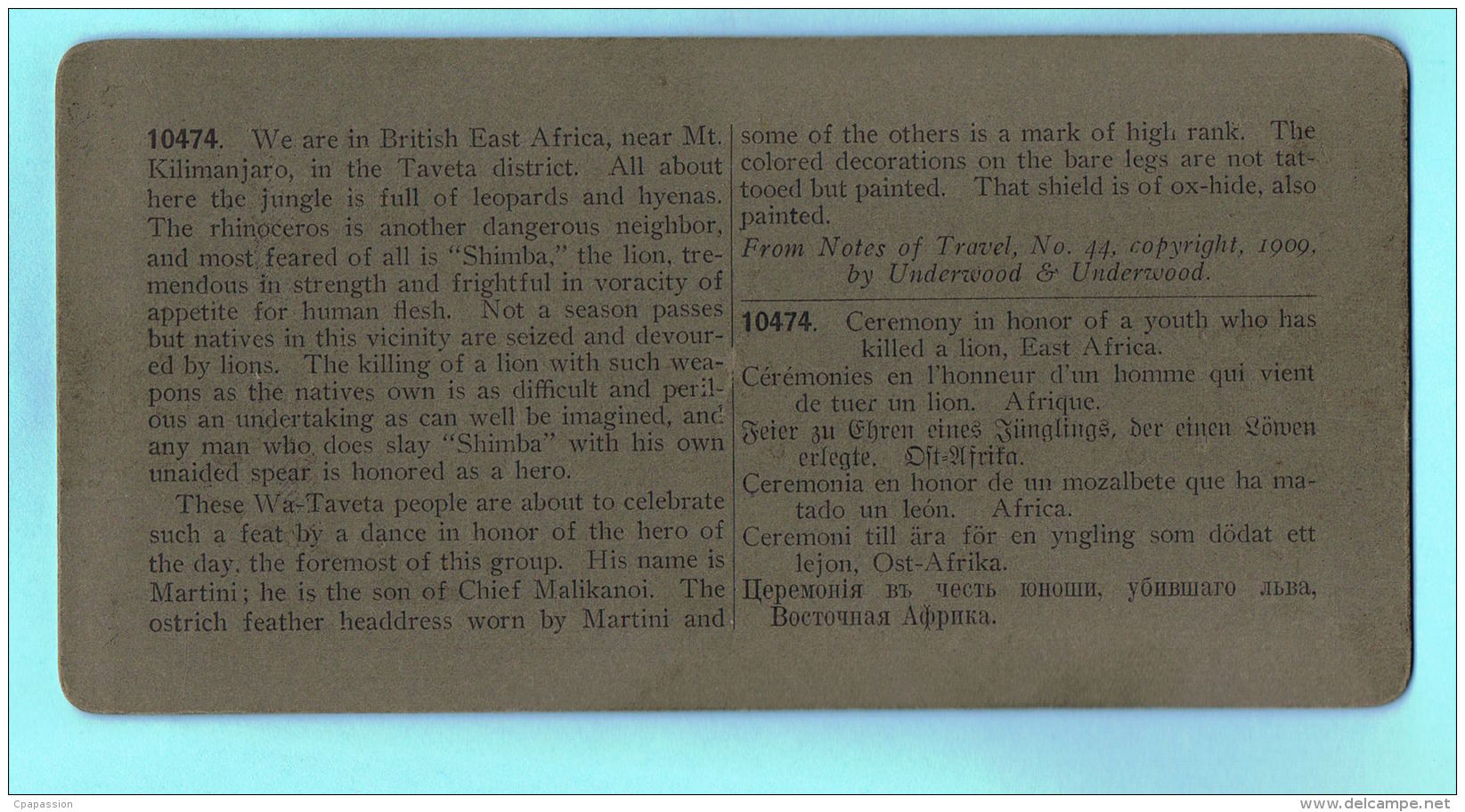 PHOTO AFRICA STEREO- UNDERWOOD  & Amp; UNDERWOOD - Ceremony In Honor Of A Youth Who Has Killed à Lion-East Africa - Photos Stéréoscopiques