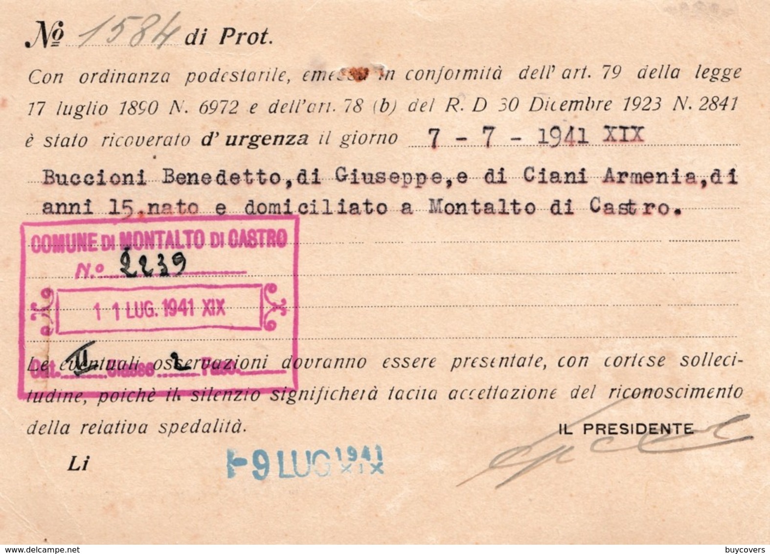 R281 - Cartolina Raccomandata RR Del 1941 Da Civitavecchia A Montalto Di Castro Con Cent. 50 + 20+ 20 - Marcophilia