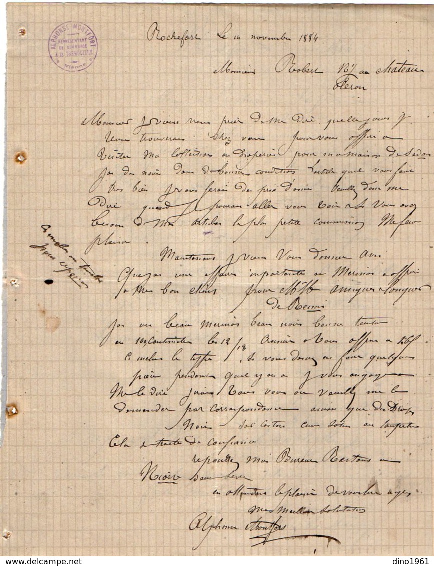 VP12.423 - Lettre - Alphonse MONTFORT Représentant De Commerce à LA TREMOUILLE ( Vienne ) - 1800 – 1899