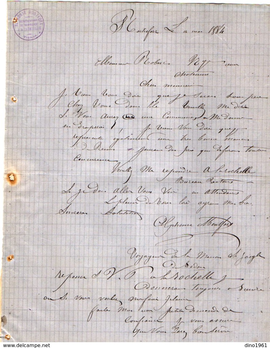 VP12.424 - Lettre - Alphonse MONTFORT Représentant De Commerce à LA TREMOUILLE ( Vienne ) - 1800 – 1899