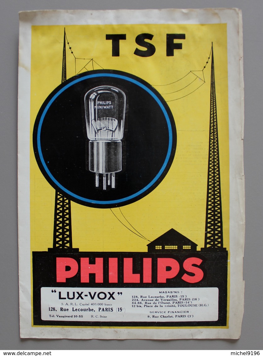 Tarif Lampes Réceptrice MINIWATT Philips Juillet 1928 Ets LUX-VOX - Material Und Zubehör