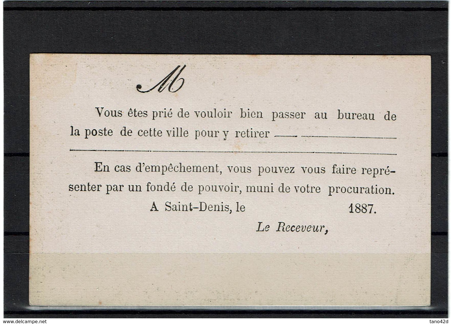 LCA7- REUNION CP PRECURSEUR ACEP N° 2 REPIQUAGE DE LA POSTE DE ST DENIS VARIETE DEFAUT IMPRESSION AU COIN SUP. DROIT - Sonstige & Ohne Zuordnung