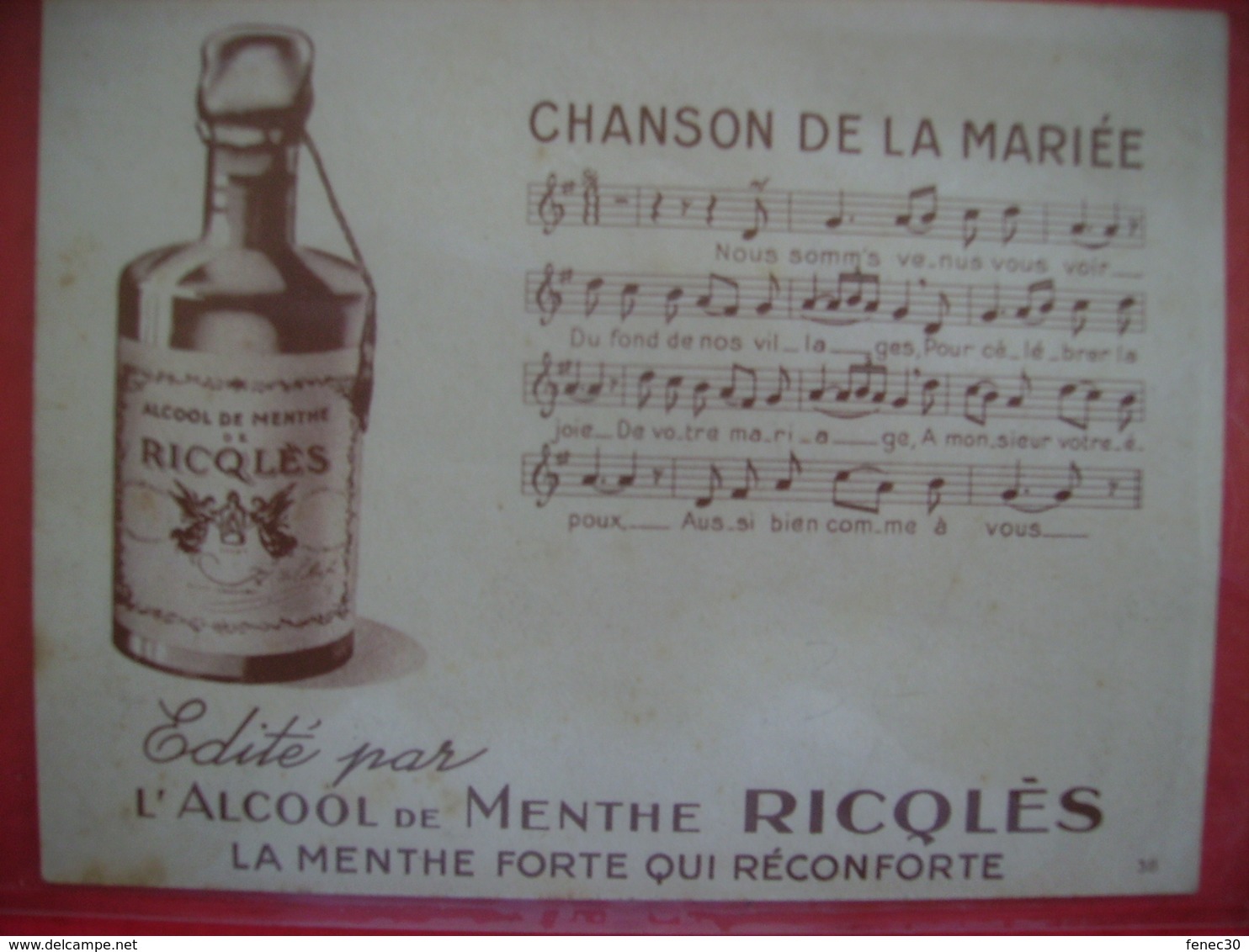 Chanson De La Mariée Edité Par L'alcool De Menthe Ricqles - Alcools