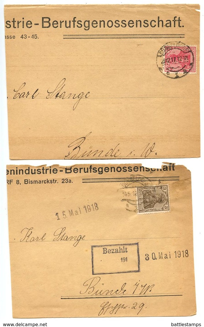 Germany 1917-1918 2 Cover Fronts Düsseldorf To Bünde - Covers & Documents