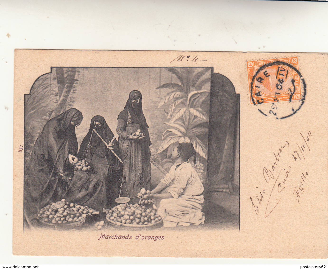 Marchands D'oranges, Post Card Da Cairo Per Livorno 1904 - Cairo