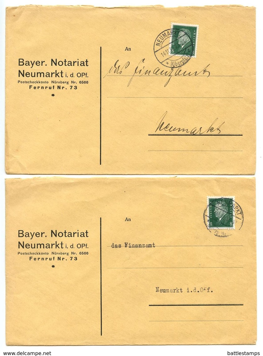 Germany 1932 2 Covers Neumarkt - Bayer. Notariat Neumarkt I. D. OPf., Scott 370 - Covers & Documents