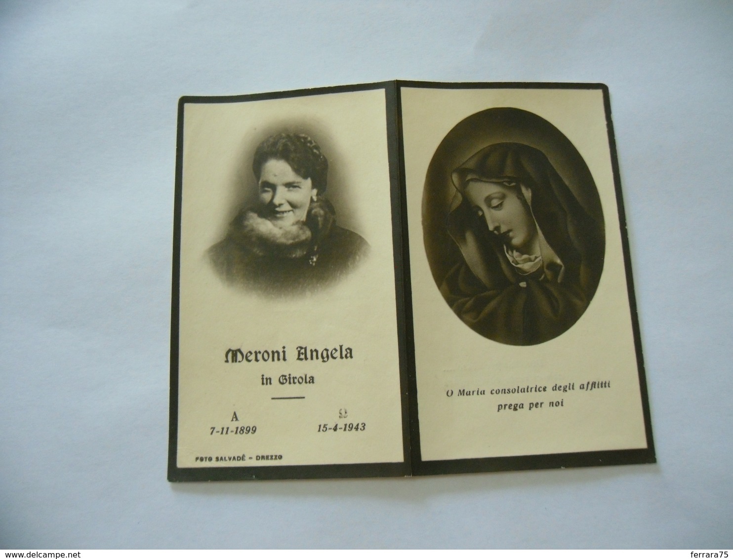 WW2  LUTTINO DEATH CARD  MERONI ANGELA 1943 - Religione & Esoterismo