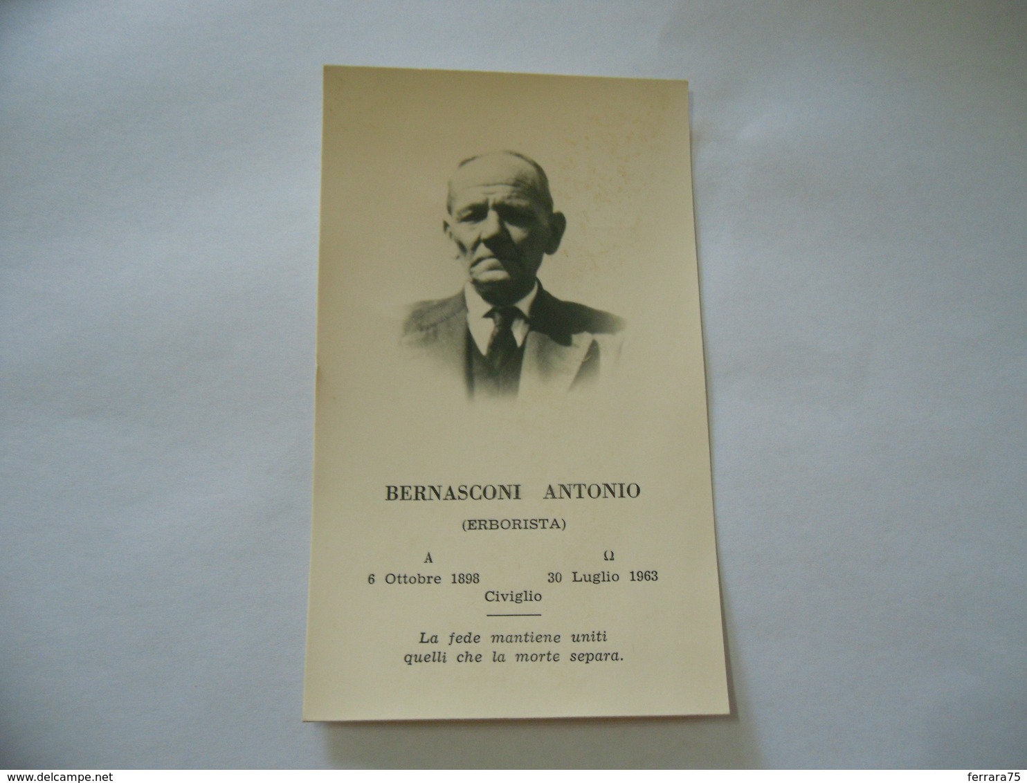 LUTTINO DEATH CARD BERNASCONI ANTONIO ERBORISTA CIVIGLIO COMO 1963 - Religione & Esoterismo
