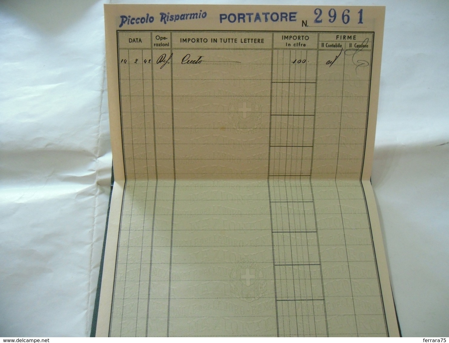 WW2 LIBRETTO DI DEPOSITO A RISPARMIO BANCA NAZIONALE DEL LAVORO FILIALE DI COMO 1942. - Banca & Assicurazione