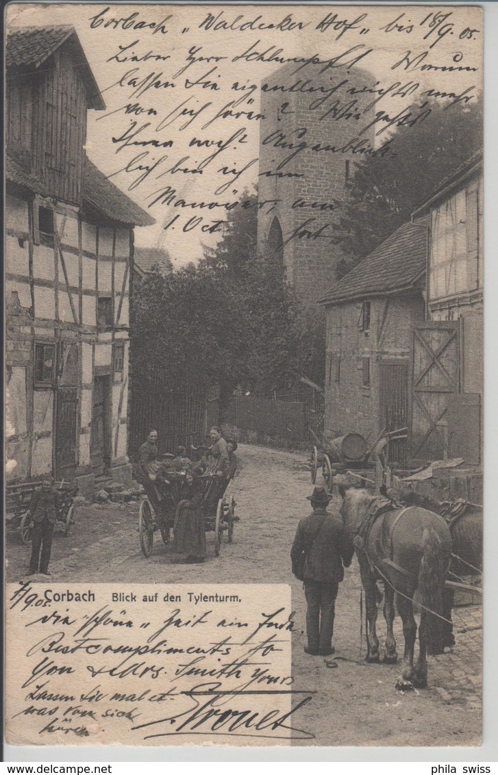 Corbach - Blick Auf Den Tylenturm, Pferdefuhrwerke, Belebt - Korbach