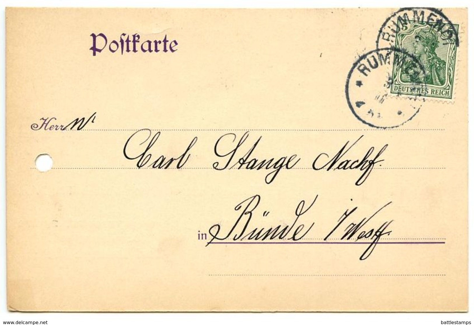 Germany 1911 Postcard Rummenohl - Carl Krampe Wwe. To Bünde - Covers & Documents