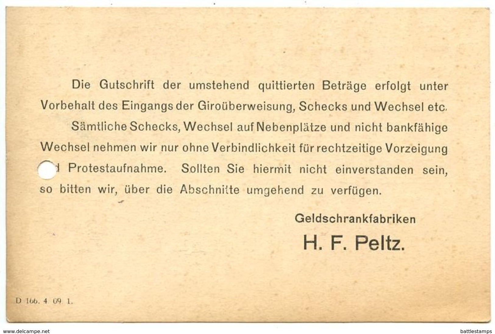 Germany 1911 Postcard Düsseldorf - H.F. Peltz, Geldschrankfabriken To Bünde - Covers & Documents