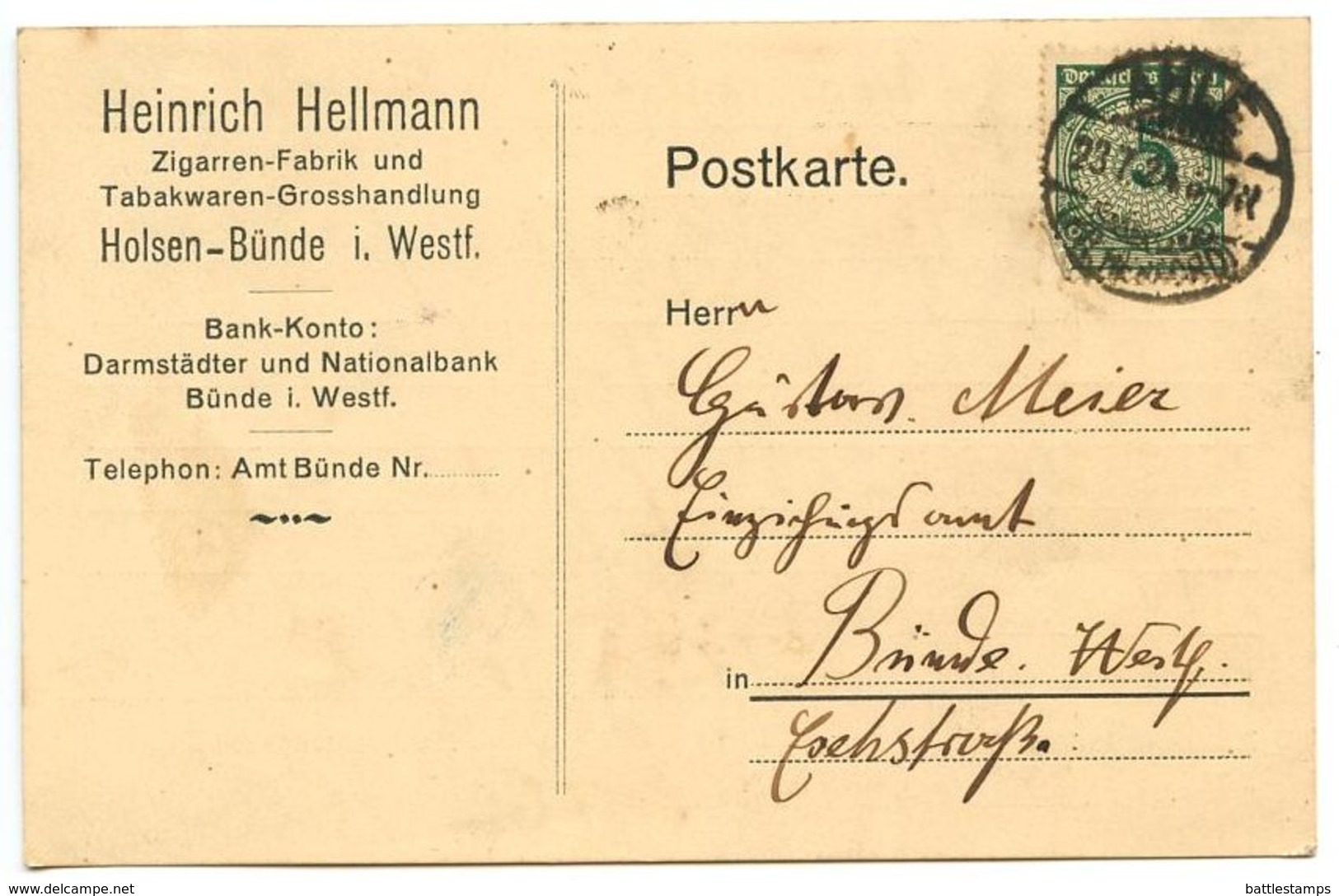 Germany 1924 Postcard Ahle - Heinrich Hellmann To Bünde, Scott 324 - Covers & Documents